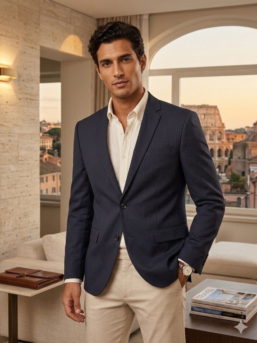Zara Man Blazer Sport Coat Men’s 42 Navy Blue Textured Two Button Slim Fit NWOT